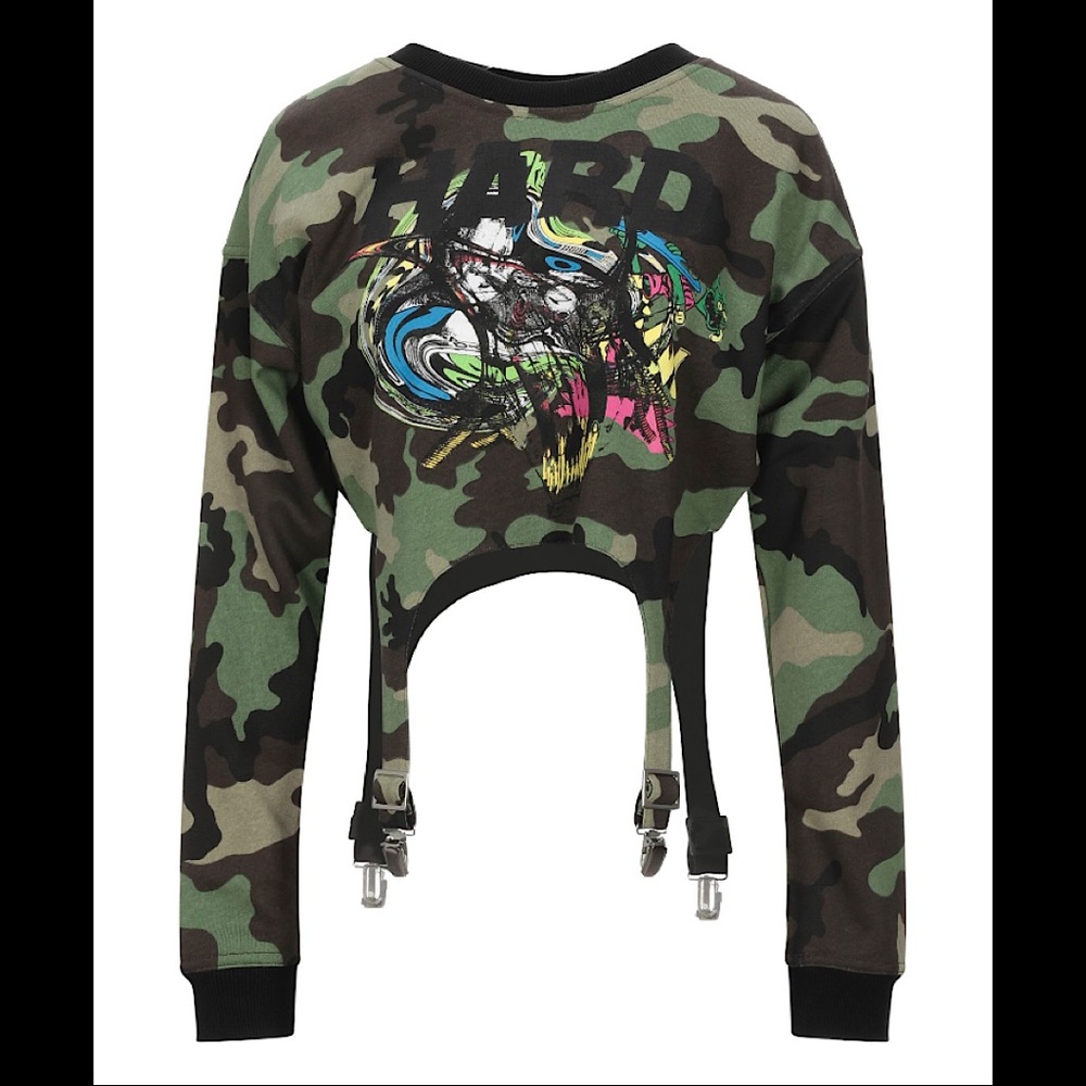 Jeremy Scott Camo Print Sweatshirt W/ Suspenders